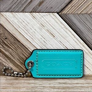Coach Aqua Blue Hang Tag Patent Leather Keychain Silvertone Hardware Vintage